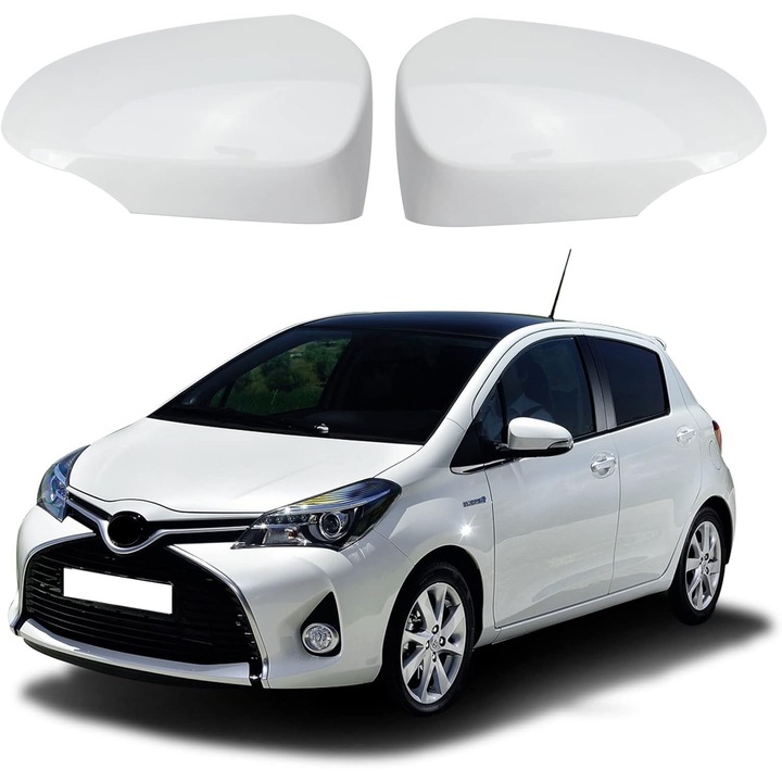 Комплект 2 капака за огледала (ляв + десен) за Toyota Yaris (2012-2019), бял, директна подмяна (модел с мигач)