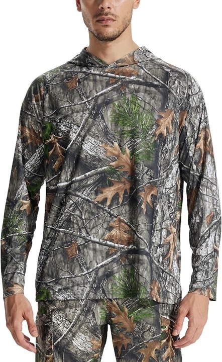 Bluza camuflaj lejera pentru barbati, cu maneci lungi si gluga, elastica, uscare rapida, Multicolor