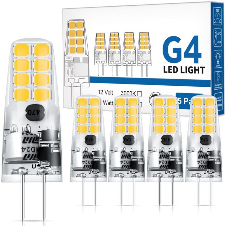 LED izzó G4 12V 2W 3000K 300lm 5 db-os készlet