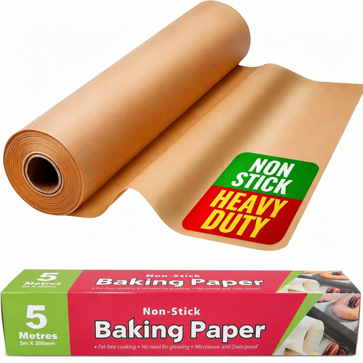 Sütőpapír tapadásmentes 5m x 30cm, Tekercs sütőhöz és Air Fryerhez, Magas hőmérsékletnek ellenálló, Tapadásmentes, Főzéshez és sütéshez