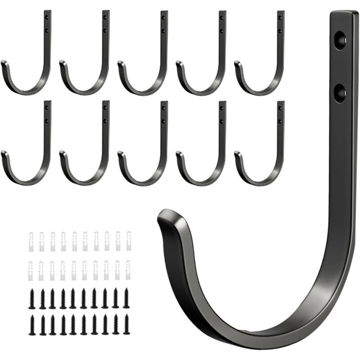 Set 10 cuiere perete metalice negre 10kg 5x3cm