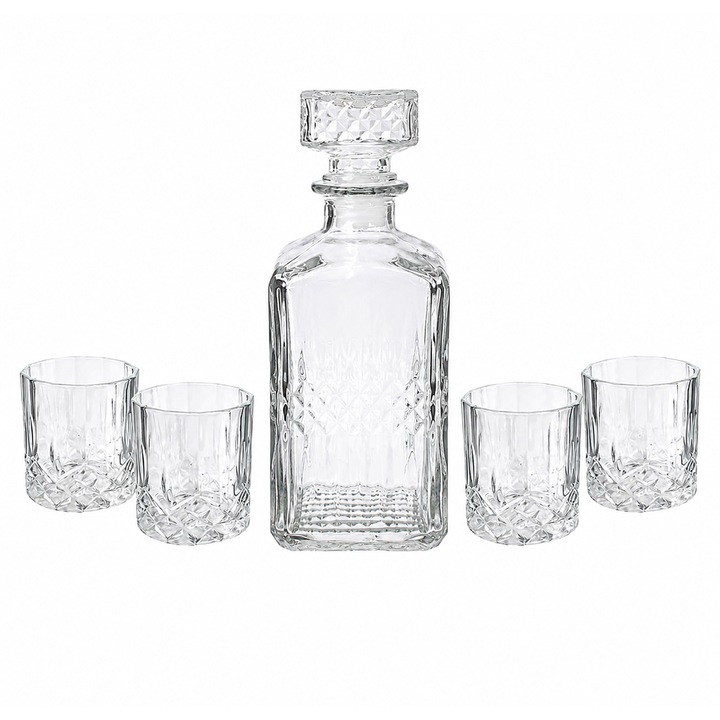 Whisky dekanter szett 4 pohárral Cook Concept, üveg, 900 ml + 4 x 200 ml, átlátszó