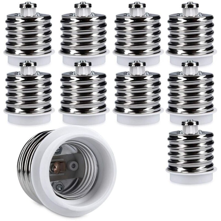 Set 10 adaptoare soclu E40 la E27, PBT, alb