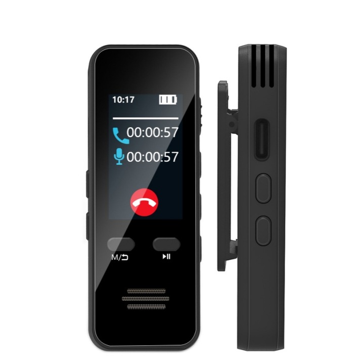 Diktafon, zajcsökkentés, külső hangszóró, 128 GB, rögzítőcsipesz, időzítő, ORBER, szegmentált felvétel, hangvezérlés, MP3 és WMA kompatibilis, ABS, 65 x 25 x 10 mm, fekete