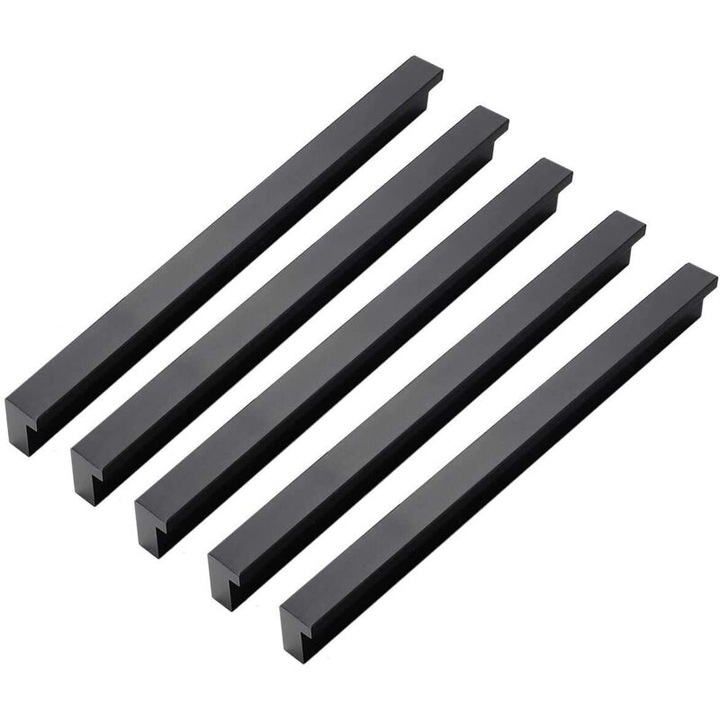 Комплект 10 черни алуминиеви дръжки 202x11x18mm за мебели с разстояние между отворите 192mm