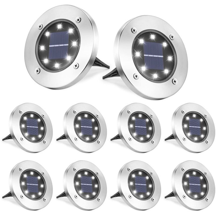 Градински соларни лампи, 8 LED, студено бяло, водоустойчиви, 8 бр., 600mAh, 8x10cm