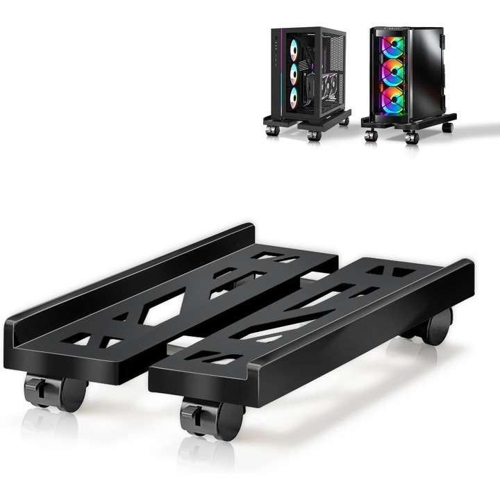 Suport mobil pentru unitate PC cu Roti Blocabile – Stand Mobil, Baza Stabila cu Ventilatie si Protectie Calculator, Negru