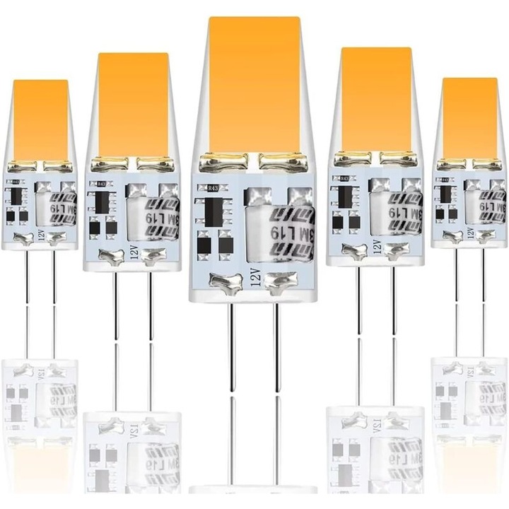 5 db G4 LED izzó készlet 5W meleg fehér 3000K 500lm 12V