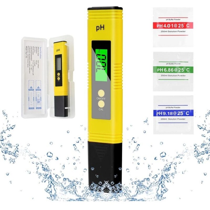 Tester pH portabil profesional, precizie 0-14 pH, ecran LCD iluminat, dimensiuni compacte
