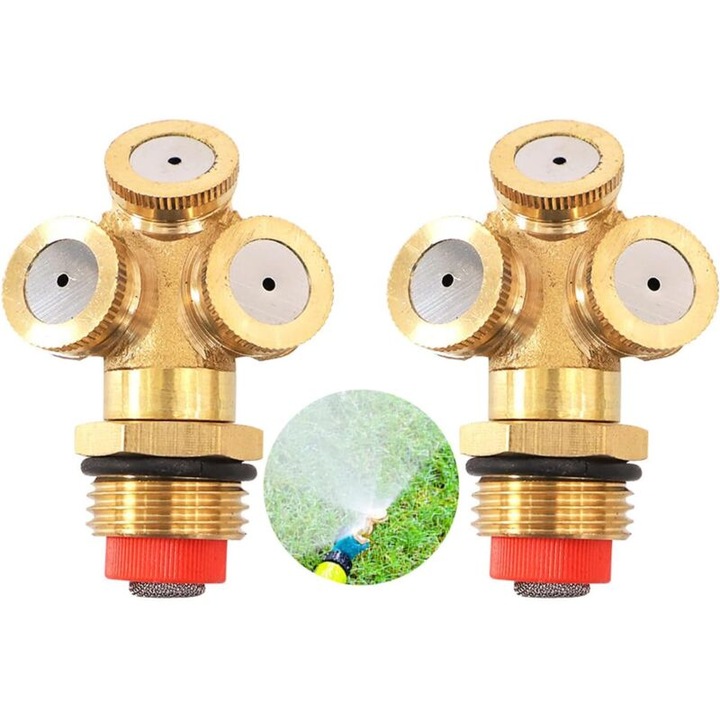 Set 2 duze pulverizare alama 3 gauri, filtru, 2-3m, pentru gradina si irigatii