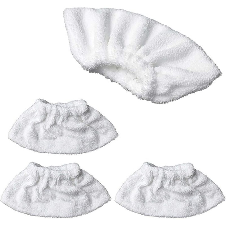 Set 4 accesorii microfibra pentru curatare cu abur, alb, 20x10cm