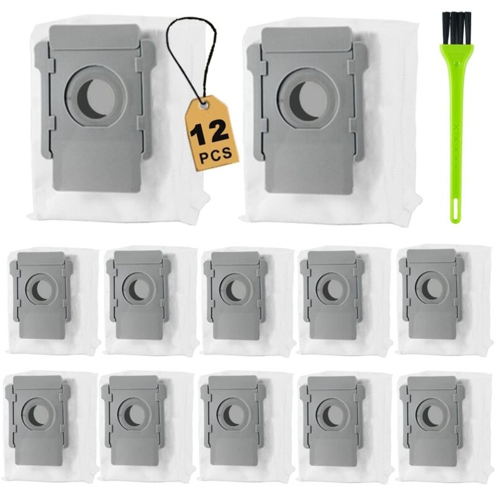 Set 12 saci de praf pentru aspirator robot, compatibil Roomba i3 i4 i6 i7 i8 j7 s9 E5 E6 E7, multilayer, universal