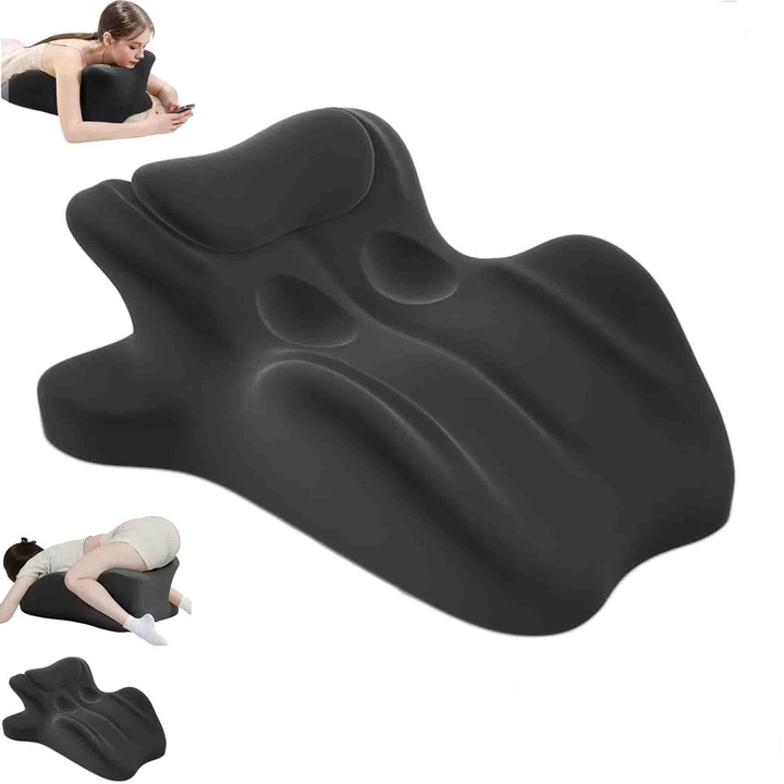 Perna ergonomica Bedee cu spuma cu memorie, perna impermeabila pentru gat si lombar, pentru uz casnic, dormitor, neagra