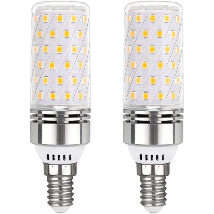 Bec LED E14 12W 6000K 1450LM alb rece 30x108mm set 2 buc