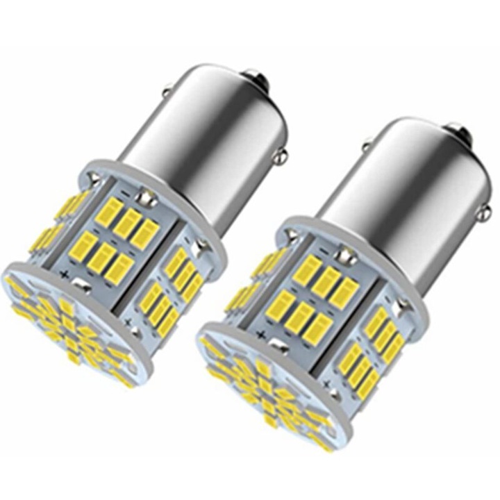 Bec LED / autólámpa 1156 BA15s P21W, 12-24V, 6000K szuper fényes, fogyasztás 5W (egyenértékű 45W halogénnel), 54 x SMD 3014, alumínium+PC ház, Fehér, 1 db