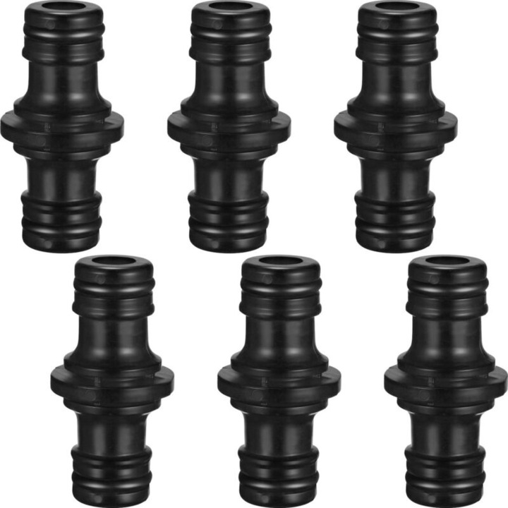 6 db dupla csatlakozó kerti tömlőhöz, fekete műanyag, 50mm 16mm