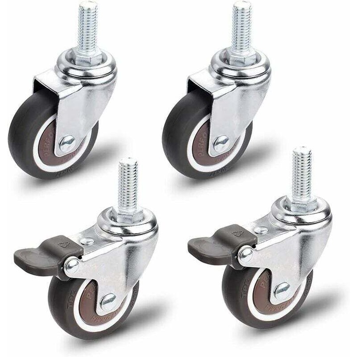 Roti mobilier set 4 piese, 2 cu frana 2 fara frana, 50x17mm, 67mm, capacitate 40kg fiecare
