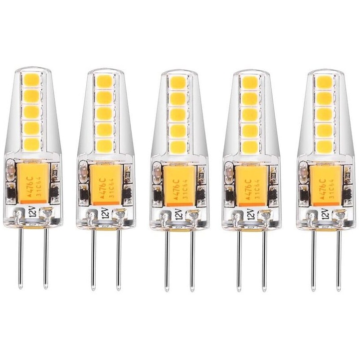 5 db G4 LED izzó készlet, 12V, 3W, 4000K, természetes fehér, 200lm