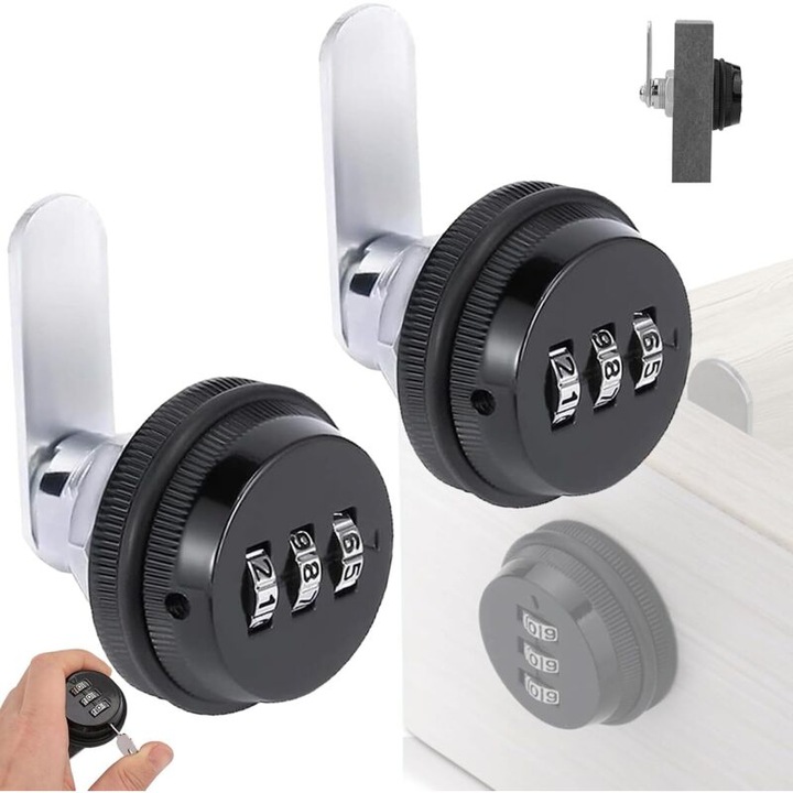 Set 2 broaste cu combinatie pentru dulap, sertar, zinc, 20x0.7cm