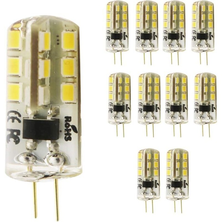 10 db G4 3W LED izzó készlet, meleg fehér, 12.3x36.8mm