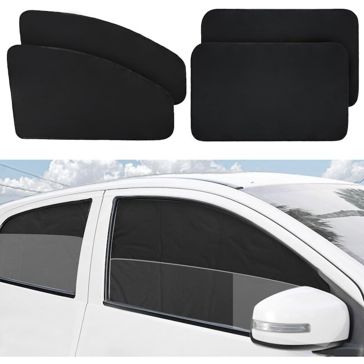 Parasolare auto set 4 piese, protectie UV 98%, negru, 80x50cm