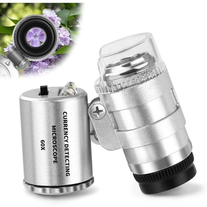 Lupa bijutier 60x cu lumina LED UV compacta