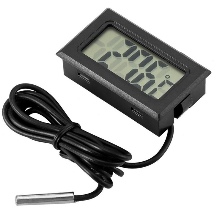 Termometru digital LCD, mini, rezistent la apa, negru, compact