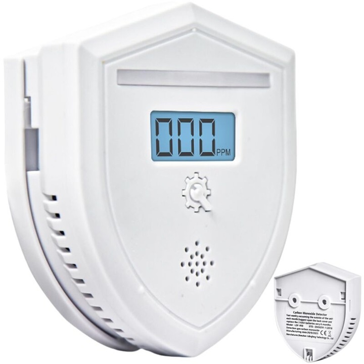 Detector monoxid de carbon cu senzor CO sensibil, afisaj LED, instalare usoara, conform EN 50291