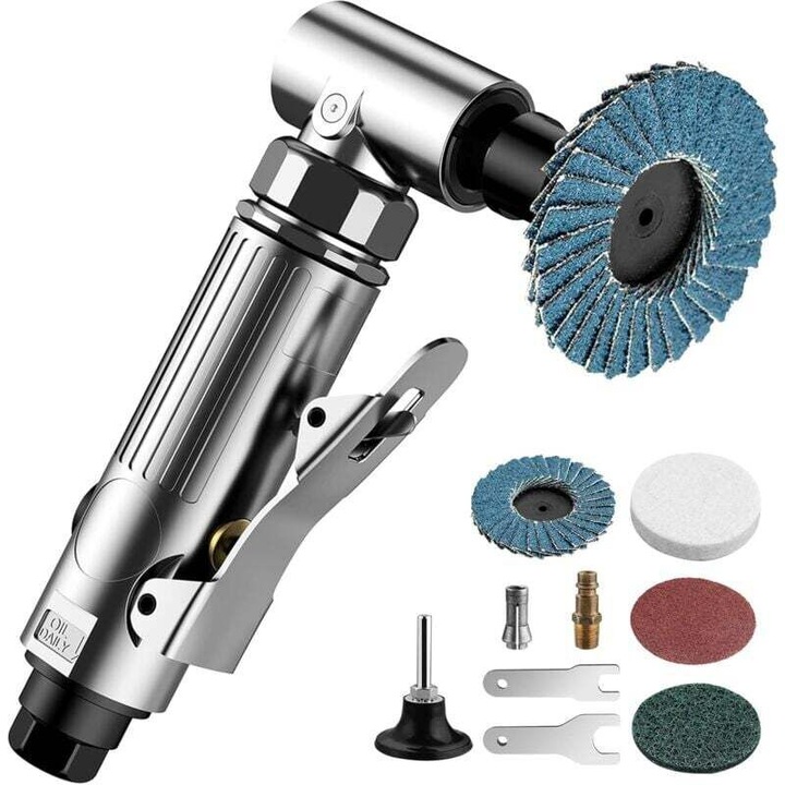 Pneumatikus sarokcsiszoló 20000 RPM, 90 psi, tartozékok, alumínium, kompakt