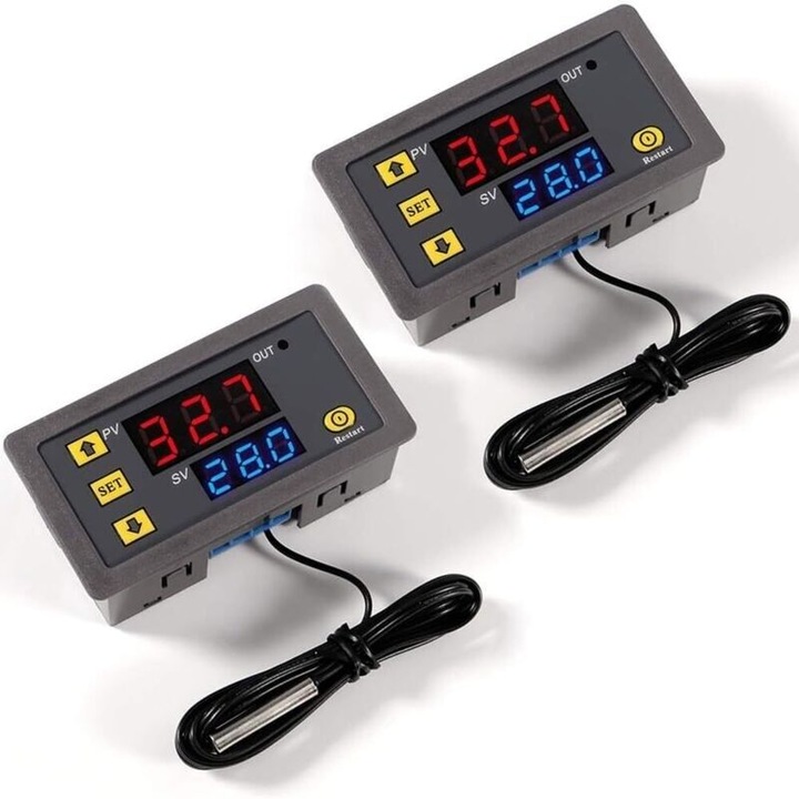 Controler digital temperatura W3230, 110-220V, -50 pana la 110C, 20A, LED, set 2 bucati
