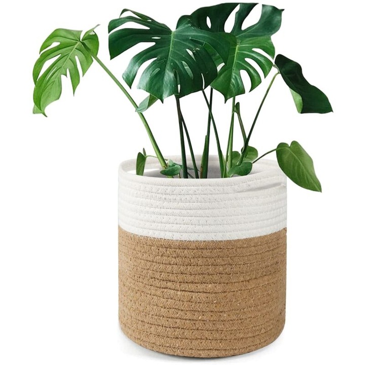 Cos depozitare tesut din bumbac natural 20x20cm pentru plante interior