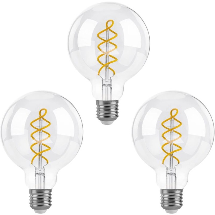 G80 vintage spirál LED dekoratív izzó 6W 2700K meleg fehér E27, 3 db-os szett