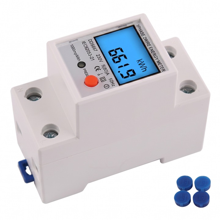 YOUKUKE® Egyfázisú Elektronikus Fogyasztásmérő, Kétvezetékes, AC 220V 230V Feszültség, 5(80)A Áramerősség, LCD Kijelző, Részletes Elektromos Energiafogyasztás Monitorozás, Hatékonyság, Megtakarítások, Gyors Telepítés