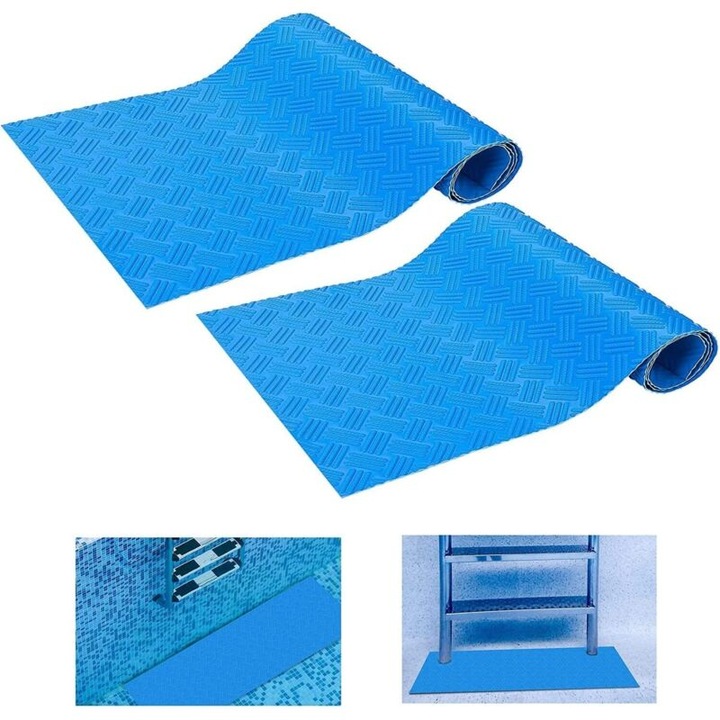 Covoras antiderapant pentru scara piscina, 90x23cm, cauciuc, set 2 bucati