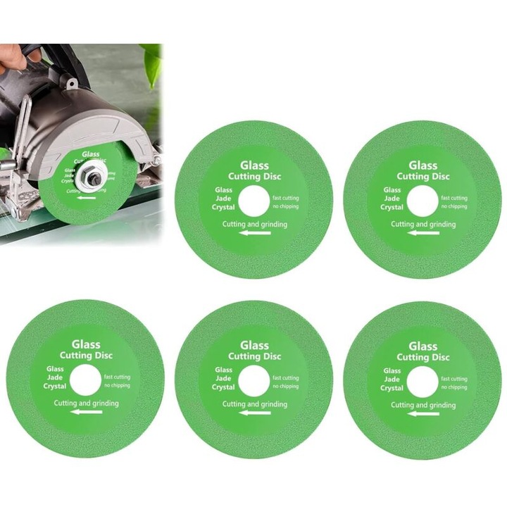 Disc diamantat pentru taiat sticla, set 5 bucati, 100x1x20mm, verde