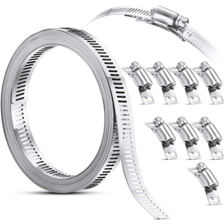 Colier furtun reglabil din otel inoxidabil 304, 3.5 metri, set 9 piese