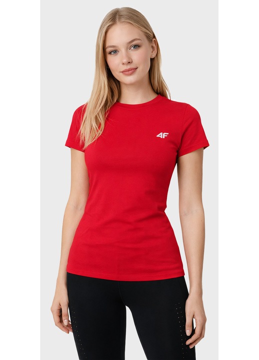 Tricou Dama, 4F, TTSHF2771, Bumbac Calitate Superioara, Material Moale Si Elastic, Croiala Slim Fit, Subliniaza Silueta, Design Clasic Confortabil, Ideal Pentru Sport, Stil Casual Sau Scoala, Material Respirabil, Rosu