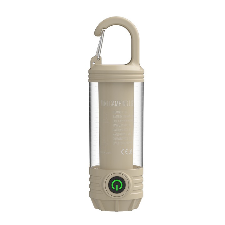 Lampa de camping, LED, 5 W, lumina puternica, ORBER, lumina de atmosfera, mini, suspendabila, rezistenta la apa, iluminat, reincarcabila, lanterna, potrivita pentru exterior, ABS, 130 × 35 mm, bej