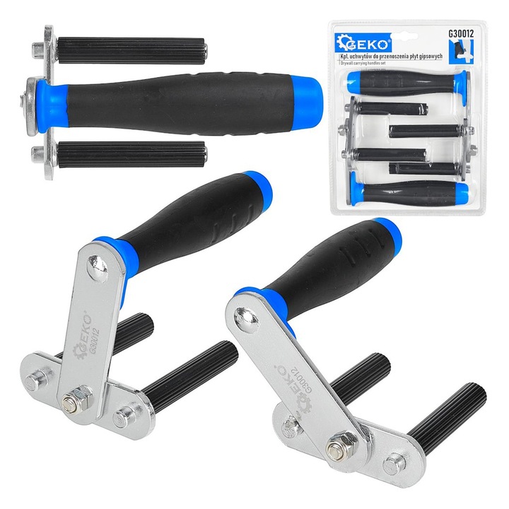 Set manere pentru transport rigips placi gips-carton, GEKO, cu sistem auto-blocare, 2 piese