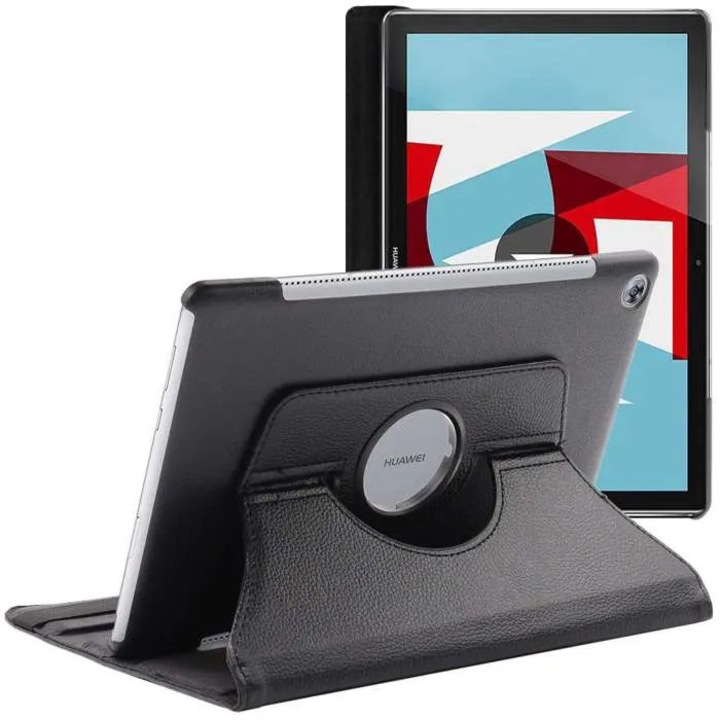 Husa tableta rotativa 360 grade, pentru Huawei MediaPad M5, piele PU, negru, 10.8 inch