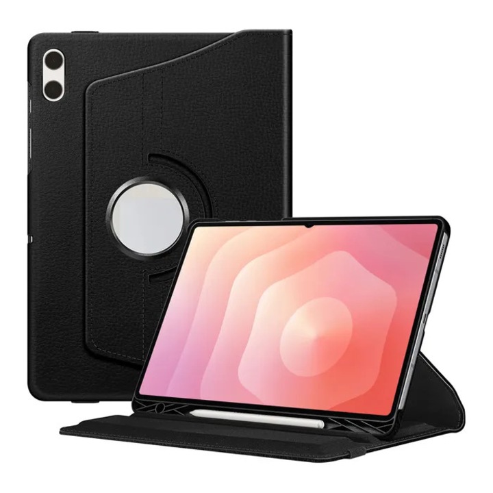 Husa rotativa pentru Samsung Galaxy Tab S11 Ultra, piele ecologica, neagra, 14.6 inch