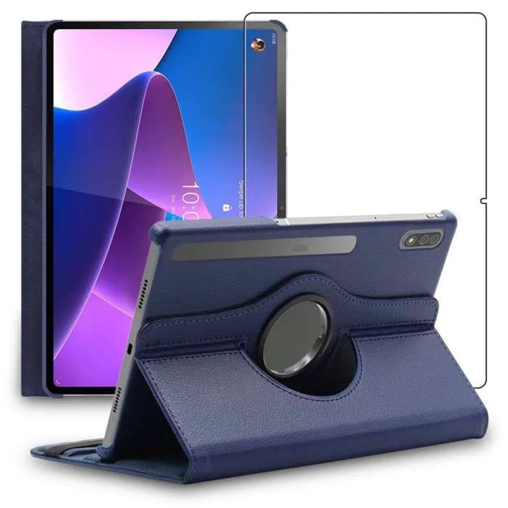 Husa tableta, suport rotativ 360, piele PU, albastru inchis, pentru Lenovo Tab P12 Pro, 2021