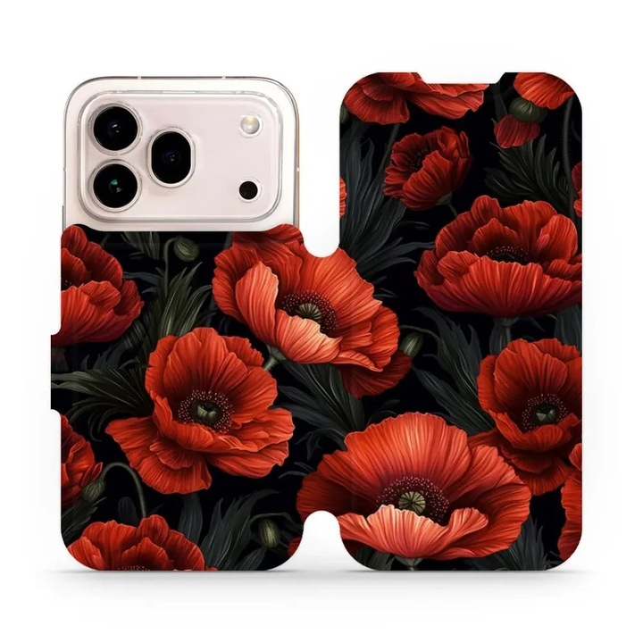 Husa flip Mobiwear Honor 600 Pro, subtire, rosu floral, 15x7cm