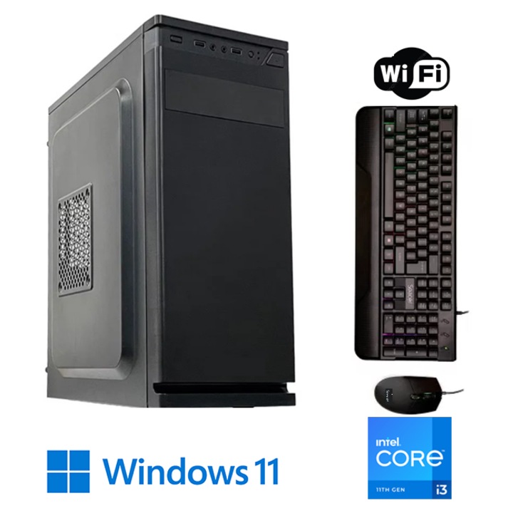 Sistem PC Office Windows 11 ready Intel I3-6100 3, 2 Ghz, 8 GB RAM DDR4, SSD 120Gb, VGA HDMI, Wi-fi ready, Tastatura, Mouse