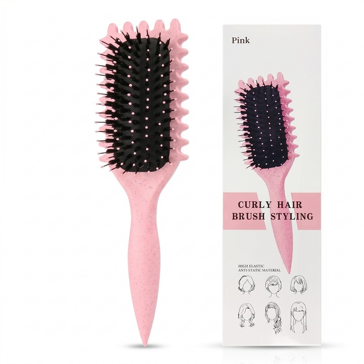 Четка за коса Eclatiana® Bounce Curl, екологична, розова, 20x5см