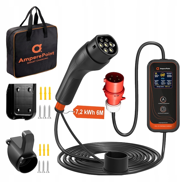 Statie incarcare, Amperepoint, Model P 32A 7.2kW, Tip 2, Pentru hibride, Negru, 7.2 kW