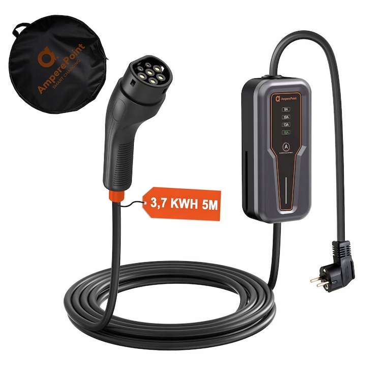 Statie incarcare, Amperepoint, Model B 16A 3.7kW, Tip 2, Pentru hibride, Negru, 3.7 kW