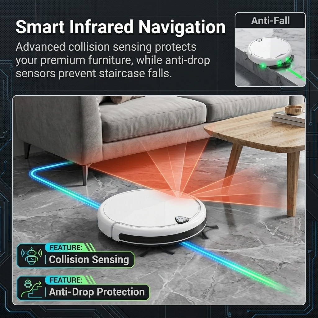 Aspirator robot, PeiTou®, controlabil prin aplicatie si telecomanda, putere de aspirare de 2800Pa, incarcare USB, cu design de evitare a obstacolelor si anti-cadere, potrivit pentru diverse scenarii