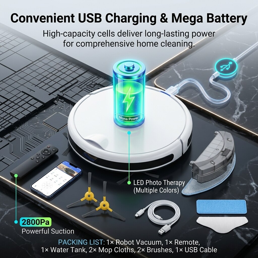 Aspirator robot, PeiTou®, controlabil prin aplicatie si telecomanda, putere de aspirare de 2800Pa, incarcare USB, cu design de evitare a obstacolelor si anti-cadere, potrivit pentru diverse scenarii