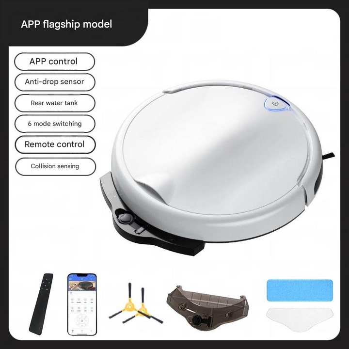 Aspirator robot, PeiTou®, controlabil prin aplicatie si telecomanda, putere de aspirare de 2800Pa, incarcare USB, cu design de evitare a obstacolelor si anti-cadere, potrivit pentru diverse scenarii